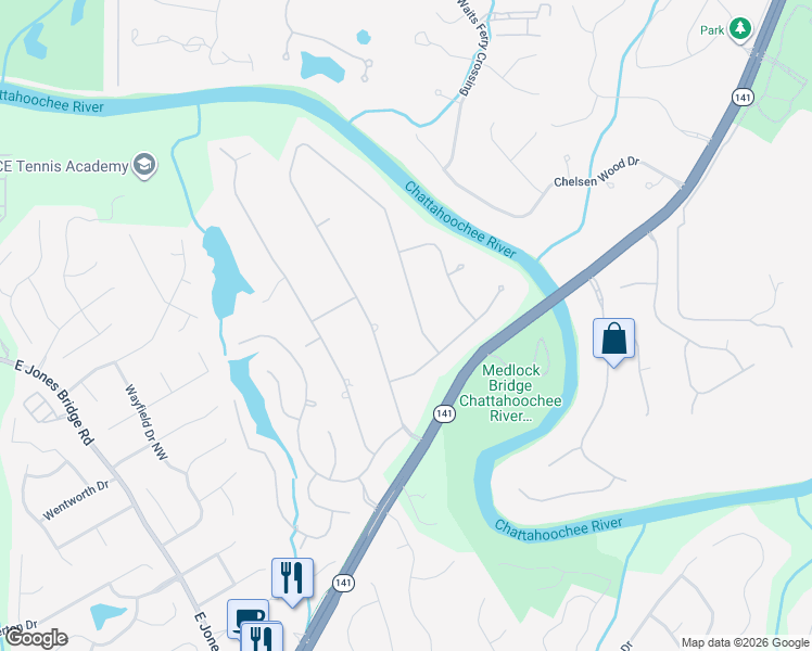 map of restaurants, bars, coffee shops, grocery stores, and more near 4189 Ridgegate Drive Northwest in Duluth