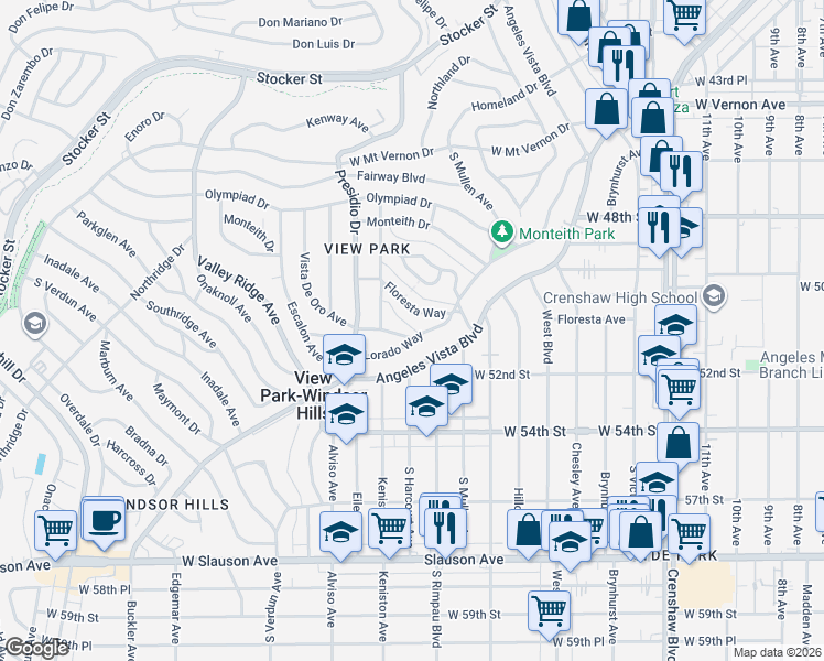 map of restaurants, bars, coffee shops, grocery stores, and more near 3757 Lorado Way in View Park-Windsor Hills