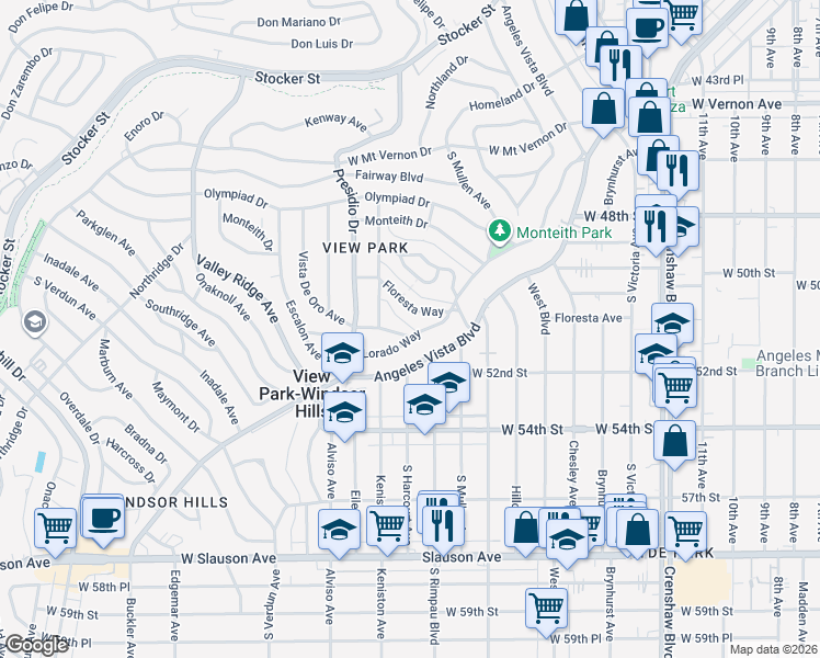 map of restaurants, bars, coffee shops, grocery stores, and more near 3757 Lorado Way in View Park-Windsor Hills
