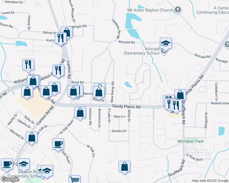 map of restaurants, bars, coffee shops, grocery stores, and more near 2231 Snug Harbor Northeast in Marietta