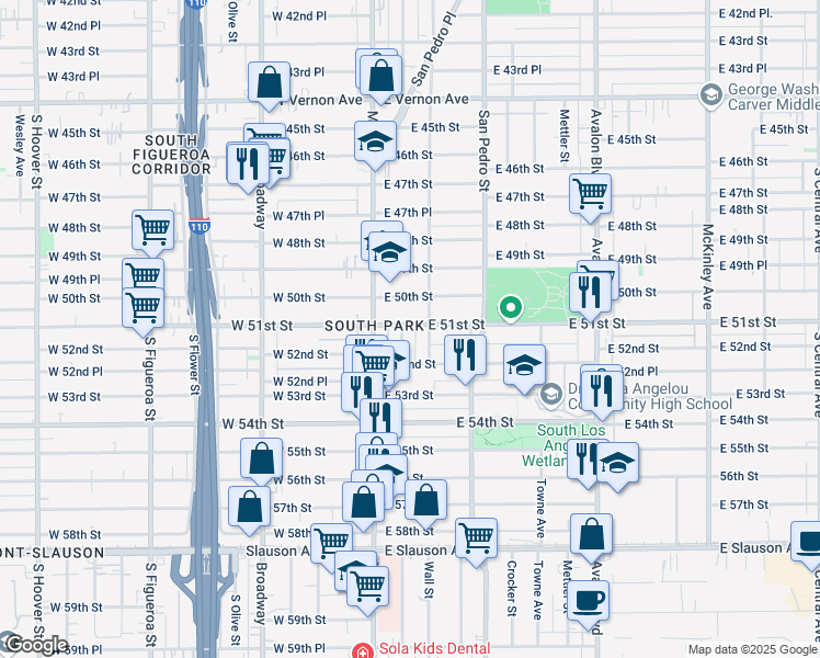 map of restaurants, bars, coffee shops, grocery stores, and more near 5102 Woodlawn Avenue in Los Angeles