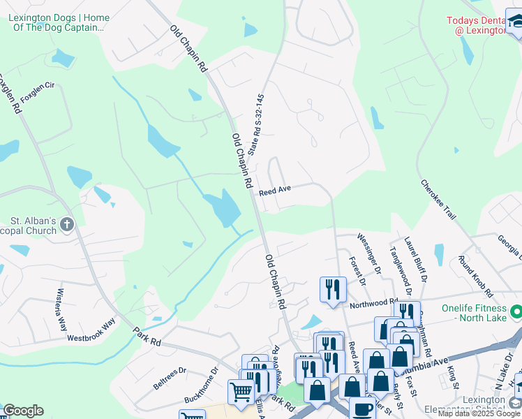 map of restaurants, bars, coffee shops, grocery stores, and more near 114 Andover Court in Lexington