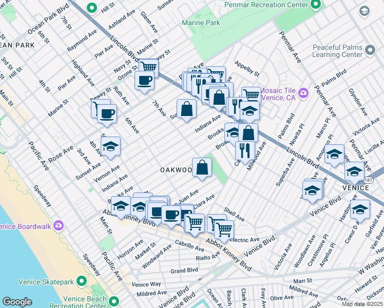 map of restaurants, bars, coffee shops, grocery stores, and more near in Los Angeles