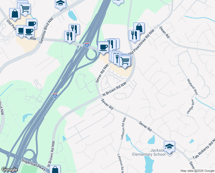 map of restaurants, bars, coffee shops, grocery stores, and more near 1520 Bouvier Place in Lawrenceville
