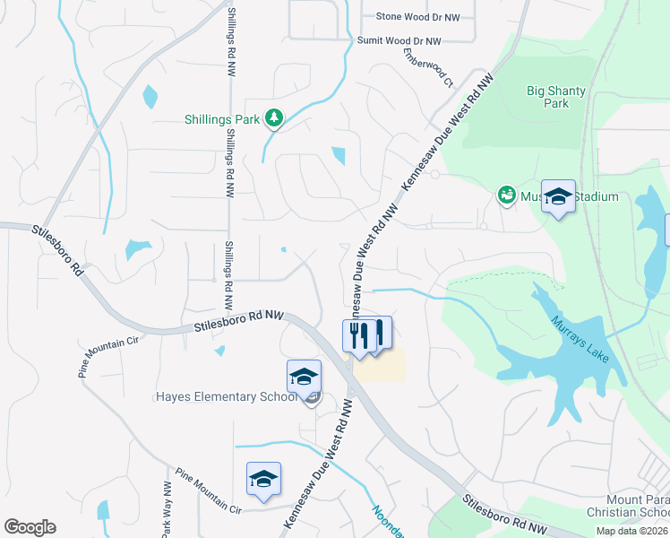 map of restaurants, bars, coffee shops, grocery stores, and more near 1763 Mountain Oak Road Northwest in Kennesaw