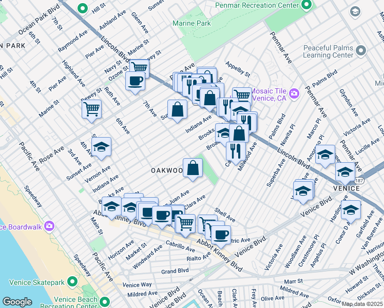 map of restaurants, bars, coffee shops, grocery stores, and more near in Los Angeles