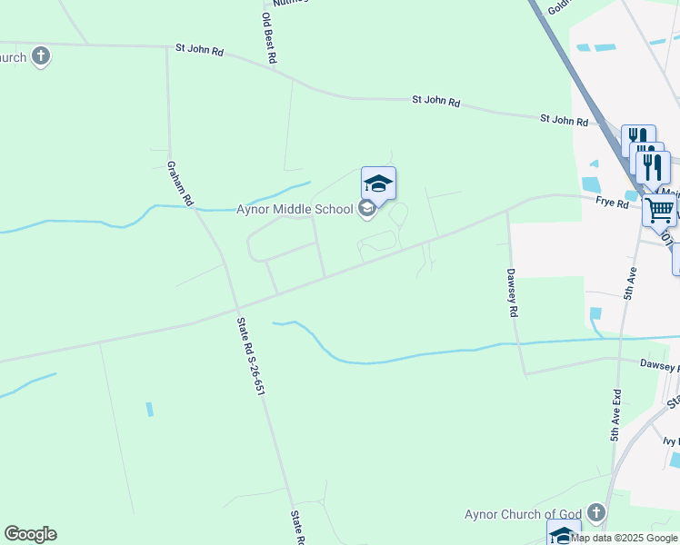 map of restaurants, bars, coffee shops, grocery stores, and more near 400 Frye Road in Galivants Ferry