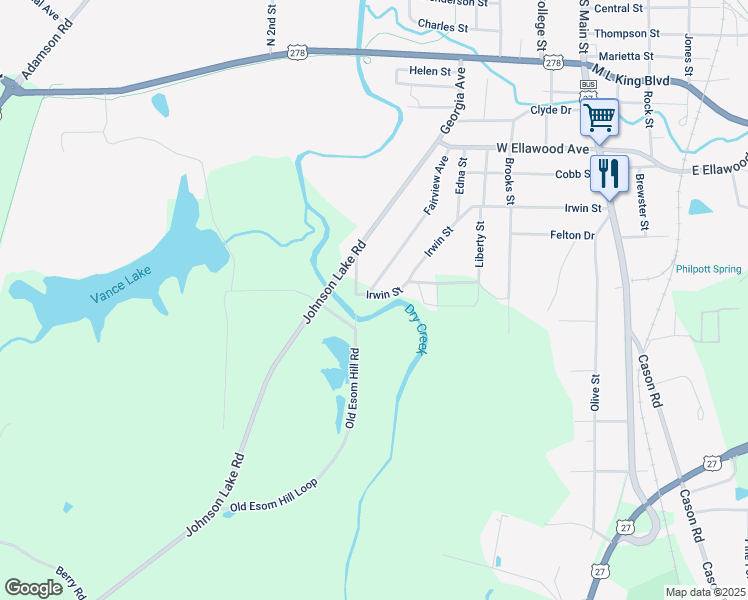 map of restaurants, bars, coffee shops, grocery stores, and more near 1003 Fairview Avenue in Cedartown