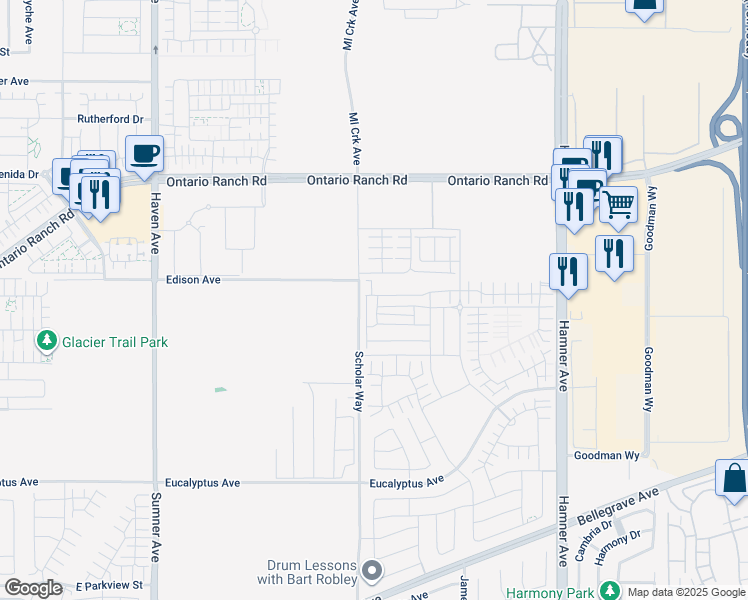 map of restaurants, bars, coffee shops, grocery stores, and more near 4214 South Laguna Avenue in Ontario