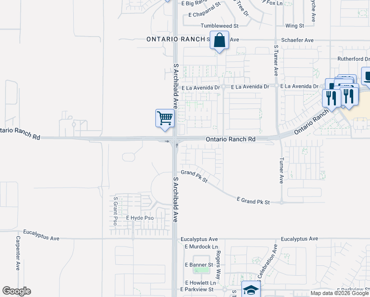 map of restaurants, bars, coffee shops, grocery stores, and more near 4248 South Montoya Paseo in Ontario