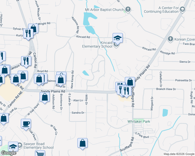 map of restaurants, bars, coffee shops, grocery stores, and more near 1838 Wilkenson Crossing North East in Marietta