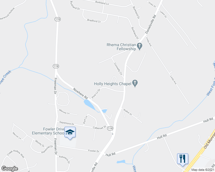 map of restaurants, bars, coffee shops, grocery stores, and more near 28 Pine Lane Drive in Athens