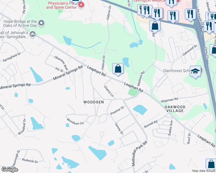 map of restaurants, bars, coffee shops, grocery stores, and more near 10 Cherry Lane in West Columbia