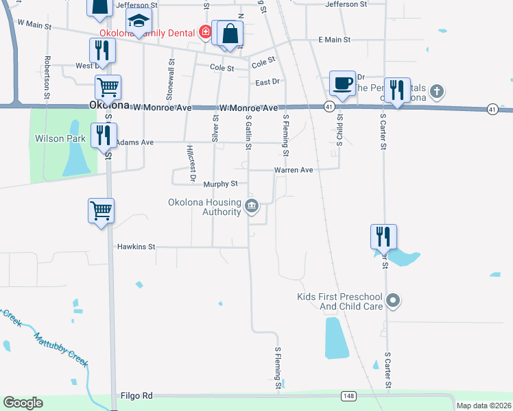 map of restaurants, bars, coffee shops, grocery stores, and more near 7035 Dawson Avenue in Okolona