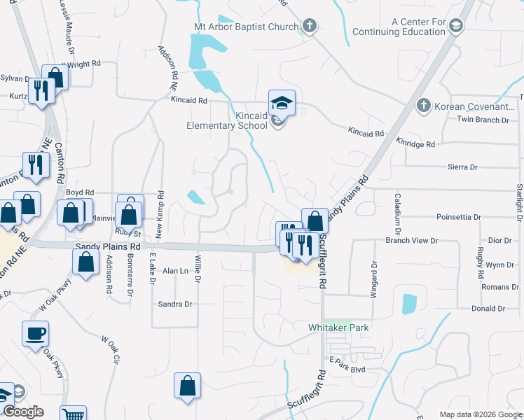 map of restaurants, bars, coffee shops, grocery stores, and more near 2088 Drogheda Lane in Marietta