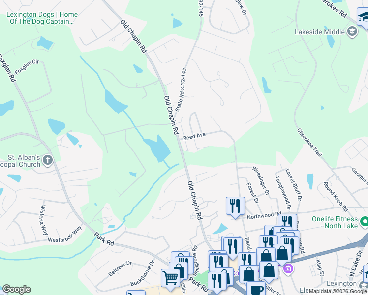 map of restaurants, bars, coffee shops, grocery stores, and more near 114 Andover Court in Lexington