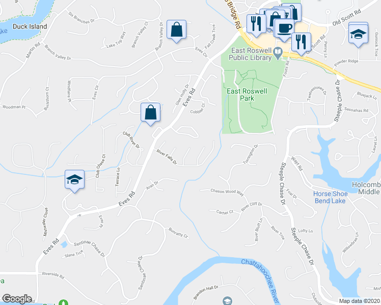 map of restaurants, bars, coffee shops, grocery stores, and more near 945 Renaissance Way in Roswell