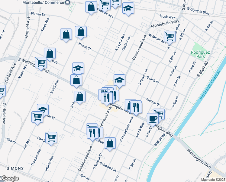 map of restaurants, bars, coffee shops, grocery stores, and more near 944 South Greenwood Avenue in Montebello