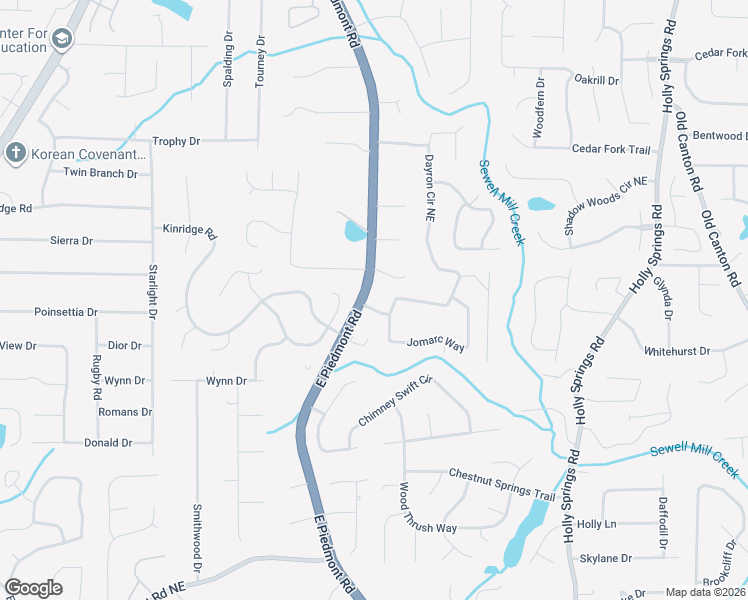 map of restaurants, bars, coffee shops, grocery stores, and more near 1900 East Piedmont Road in Marietta