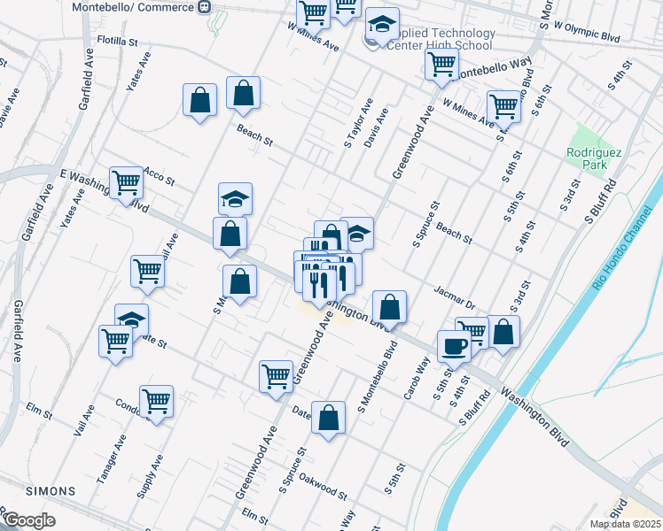 map of restaurants, bars, coffee shops, grocery stores, and more near 944 Greenwood Avenue in Montebello