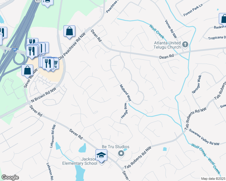 map of restaurants, bars, coffee shops, grocery stores, and more near 1172 Malvern Hunt Court in Lawrenceville