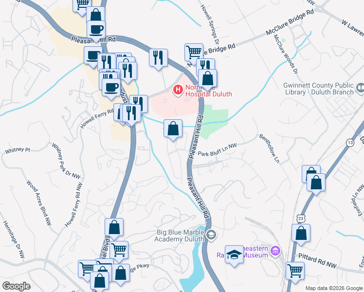 map of restaurants, bars, coffee shops, grocery stores, and more near 3712 Meeting Street Northwest in Duluth