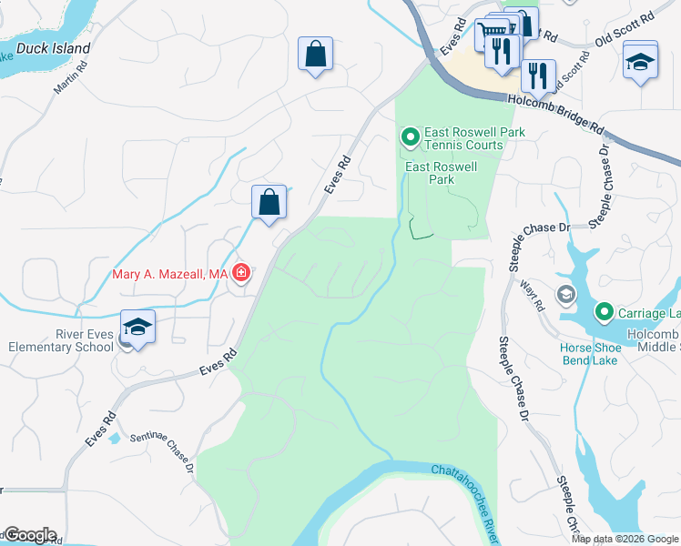 map of restaurants, bars, coffee shops, grocery stores, and more near 945 Renaissance Way in Roswell