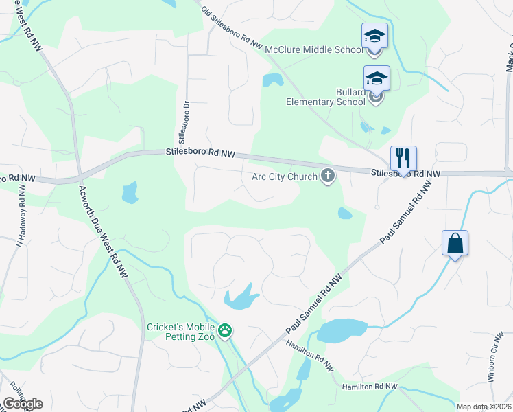 map of restaurants, bars, coffee shops, grocery stores, and more near 1723 Nemours Drive Northwest in Kennesaw