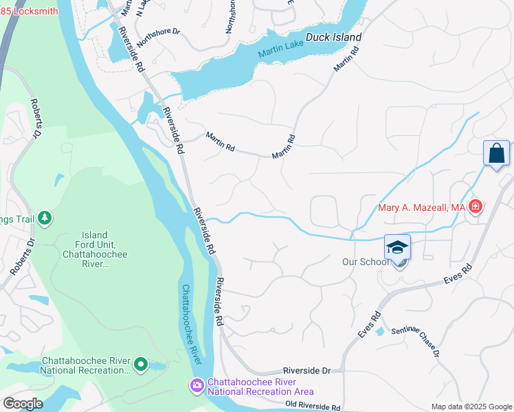 map of restaurants, bars, coffee shops, grocery stores, and more near 525 Watergate Court in Roswell