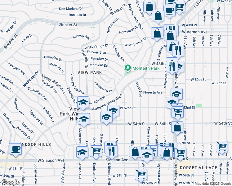 map of restaurants, bars, coffee shops, grocery stores, and more near 3704 Lorado Way in View Park-Windsor Hills