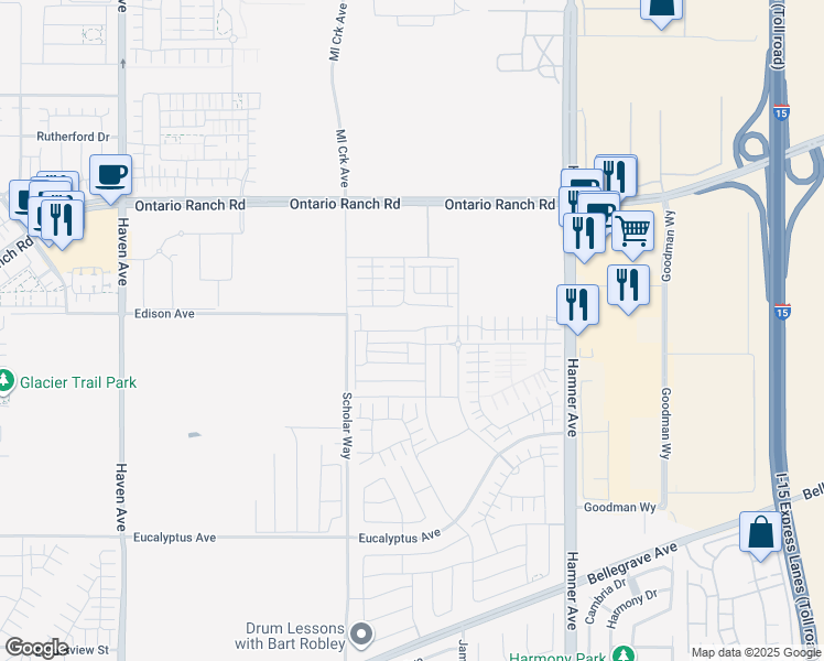 map of restaurants, bars, coffee shops, grocery stores, and more near East Carmel Privado in Ontario