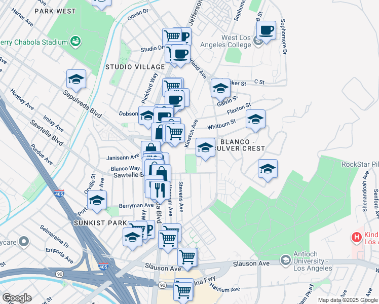 map of restaurants, bars, coffee shops, grocery stores, and more near 10944 Stever Street in Culver City