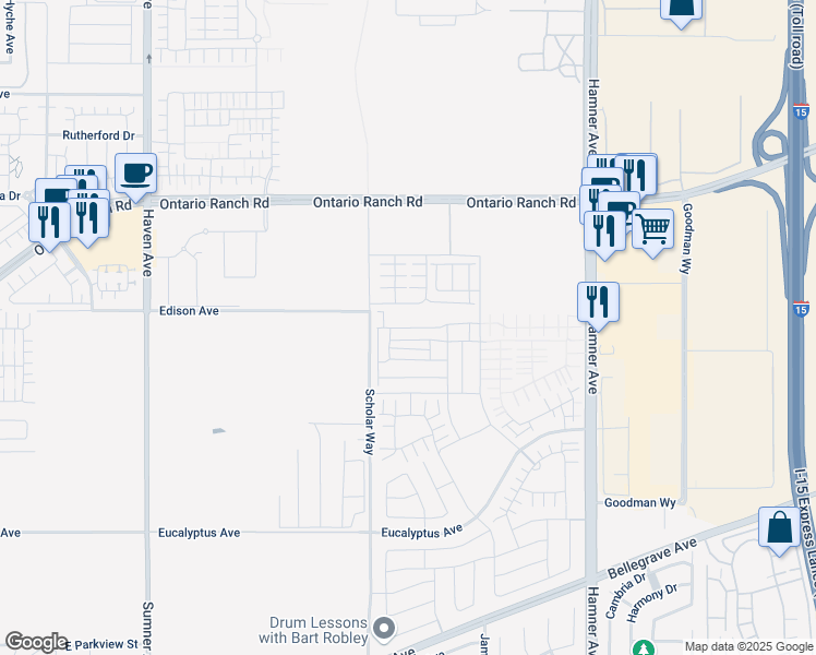 map of restaurants, bars, coffee shops, grocery stores, and more near 4211 East Carmel Privado in Ontario