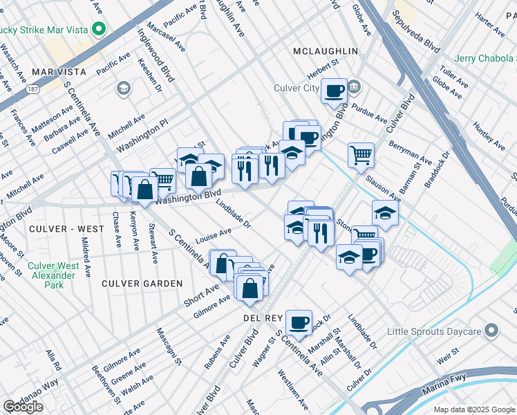 map of restaurants, bars, coffee shops, grocery stores, and more near in Los Angeles