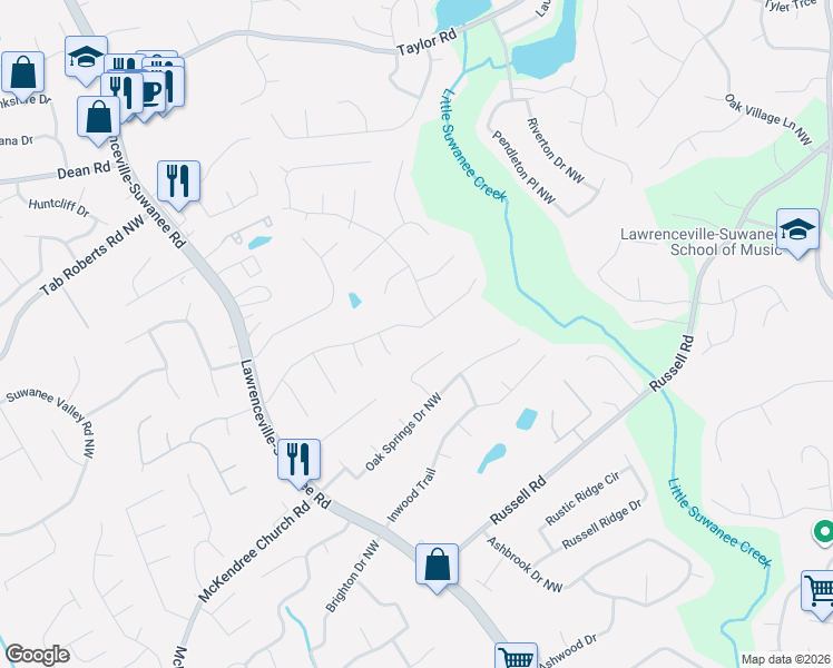 map of restaurants, bars, coffee shops, grocery stores, and more near 1772 Penny Lane Northwest in Lawrenceville