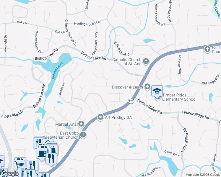 map of restaurants, bars, coffee shops, grocery stores, and more near 4794 Converse Court in Marietta