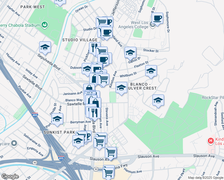 map of restaurants, bars, coffee shops, grocery stores, and more near 10944 Stever Street in Culver City