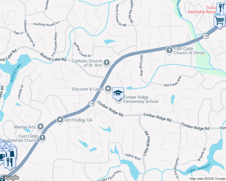 map of restaurants, bars, coffee shops, grocery stores, and more near 1936 Fields Pond Drive in Marietta