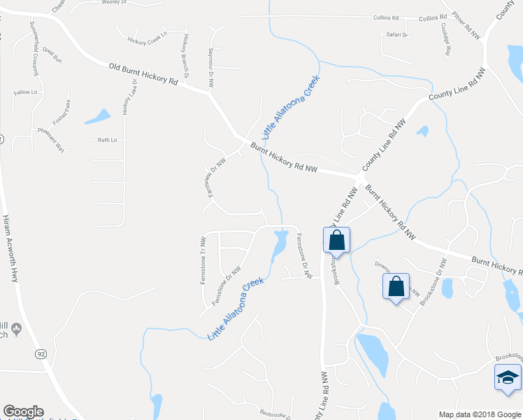 map of restaurants, bars, coffee shops, grocery stores, and more near 1686 Brooks Farm Drive in Acworth