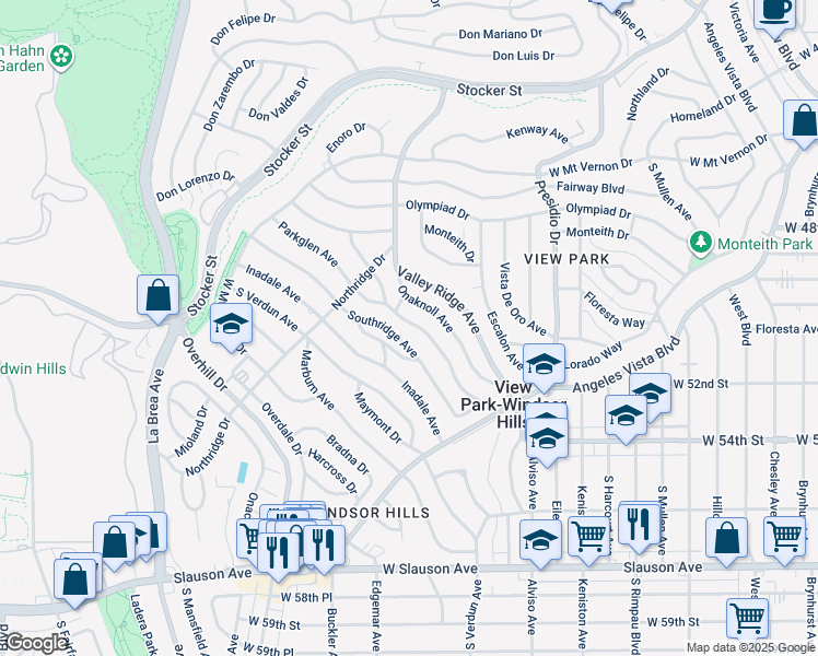 map of restaurants, bars, coffee shops, grocery stores, and more near 5103 Parkglen Avenue in Los Angeles