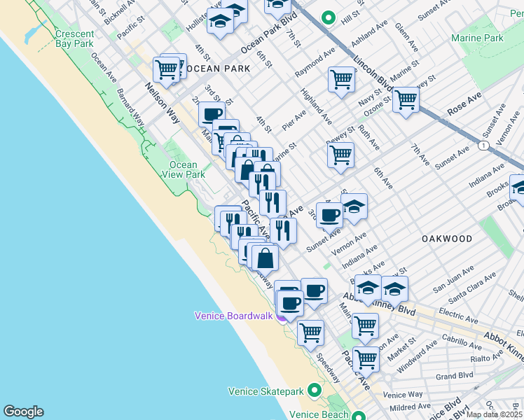 map of restaurants, bars, coffee shops, grocery stores, and more near 59 Ozone Court in Los Angeles