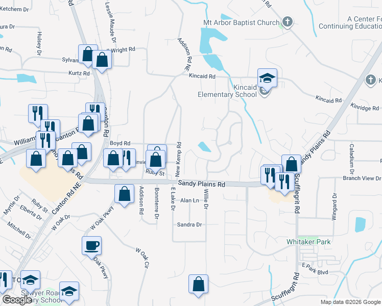 map of restaurants, bars, coffee shops, grocery stores, and more near 2250 Snug Harbor Northeast in Marietta