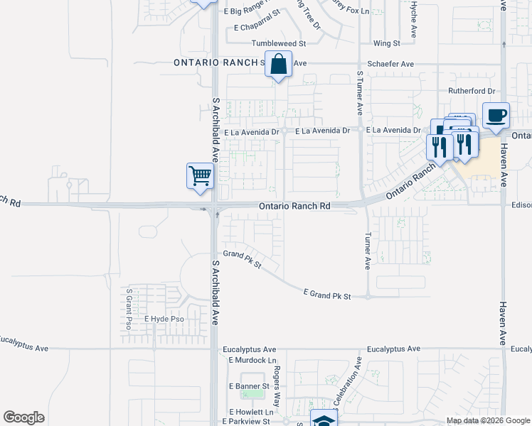 map of restaurants, bars, coffee shops, grocery stores, and more near in Ontario