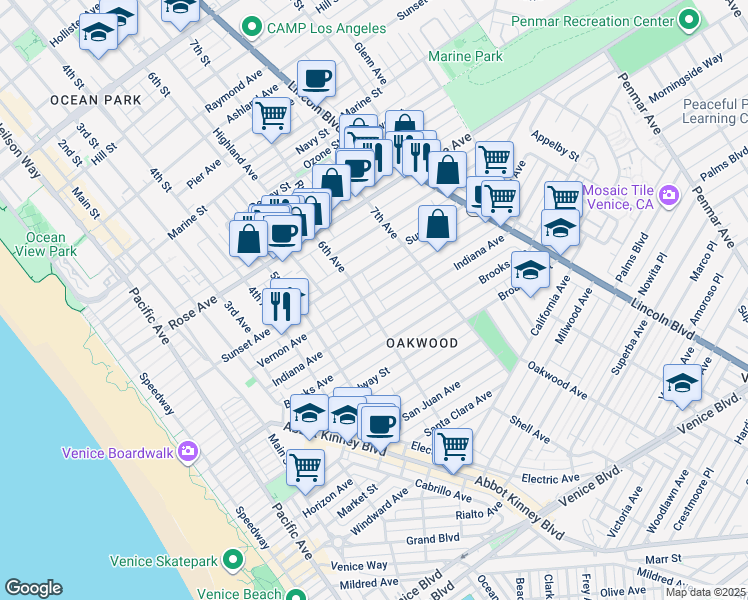 map of restaurants, bars, coffee shops, grocery stores, and more near 606 6th Avenue in Los Angeles