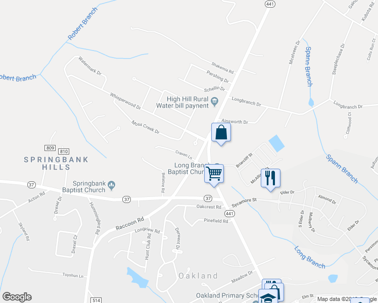 map of restaurants, bars, coffee shops, grocery stores, and more near 20 Whisperwood Court in Dalzell