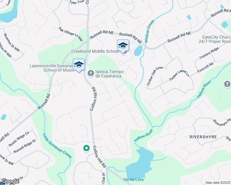 map of restaurants, bars, coffee shops, grocery stores, and more near 1574 Glenfield Drive in Lawrenceville