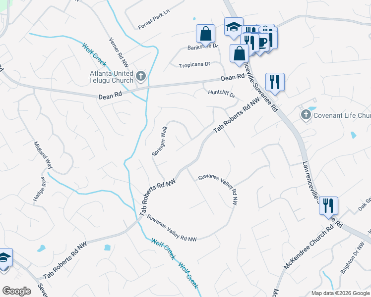 map of restaurants, bars, coffee shops, grocery stores, and more near 2021 Fox Hound Way in Lawrenceville