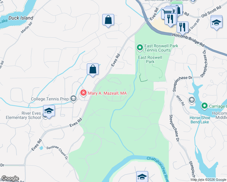 map of restaurants, bars, coffee shops, grocery stores, and more near 3001 Canyon Point Circle in Roswell