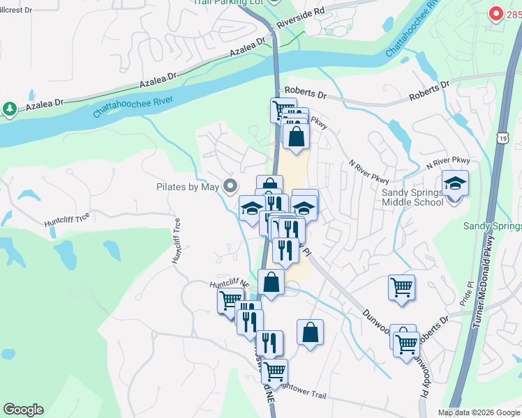 map of restaurants, bars, coffee shops, grocery stores, and more near 8763 Highway 9 in Sandy Springs