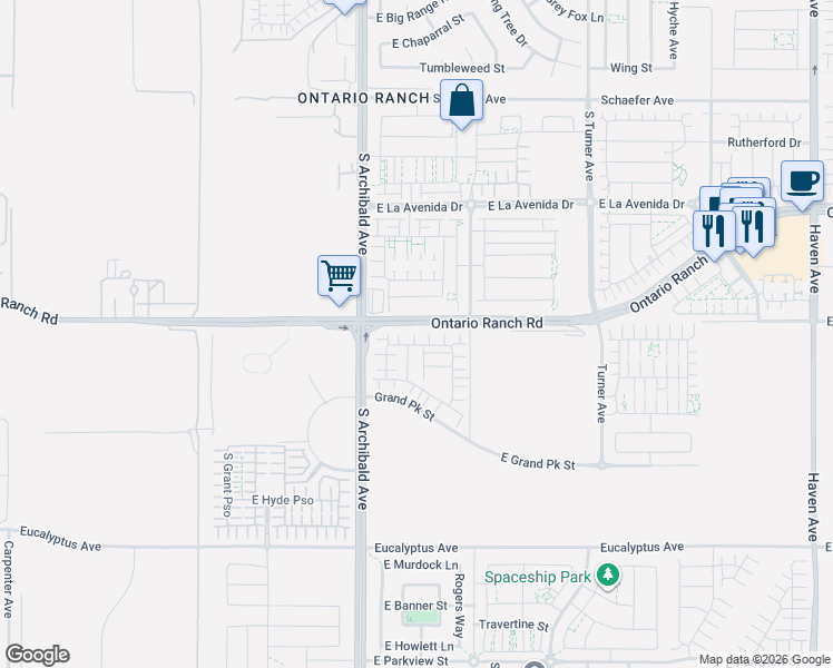 map of restaurants, bars, coffee shops, grocery stores, and more near East Amberley Privado in Ontario